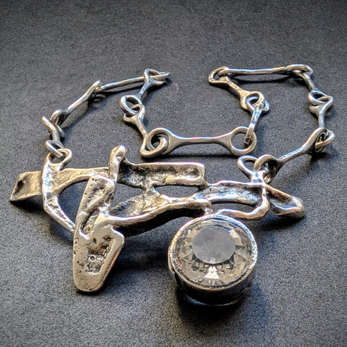 Vintage Collier Monika & Burkhard Oly 835 Silber Bergkristall Modernismus alt S