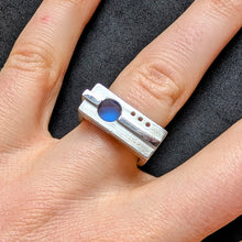 Load image into Gallery viewer, Designer ring Moser &amp; Pfeil Pforzheim 925 silver blue sapphire modern RG 56 S
