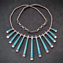 Load image into Gallery viewer, Navajo Collier Sterling Silber 925 Türkis Inlay massive Silberschmiedearbeit S
