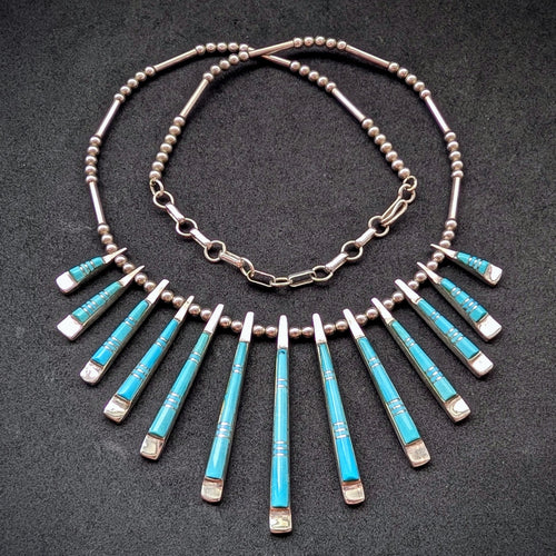 Navajo Collier Sterling Silber 925 Türkis Inlay massive Silberschmiedearbeit S