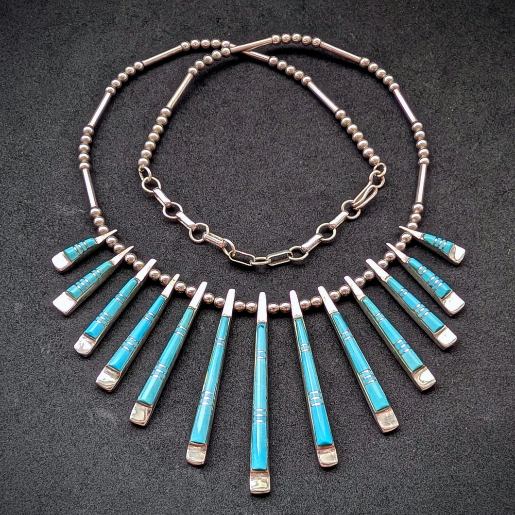 Navajo Collier Sterling Silber 925 Türkis Inlay massive Silberschmiedearbeit S