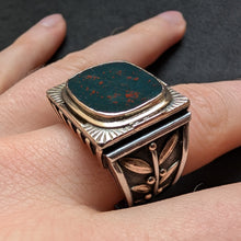 Lade das Bild in den Galerie-Viewer, Jugendstil Ring Silber 585 Gold Heliotrop Handarbeit XL antik c. 1920 RG 63 S
