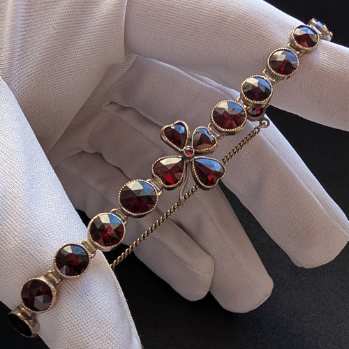 Granat Armband Tombak vierblättriges Kleeblatt Glück alt antik c. 1900 S