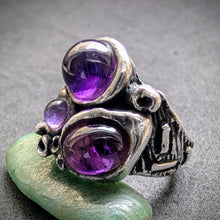 Lade das Bild in den Galerie-Viewer, Vintage Ring Silber Modernismus Brutalismus Amethyst Handarbeit RG 54 S
