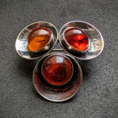 Vintage Brosche NE From Denmark 925 Silber Bernstein Silberschmiedearbeit alt S