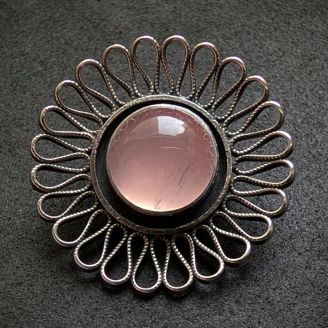 Vintage Brosche Gustav Hauber 835 Silber Rosenquarz Midcentury alt c. 1950 S