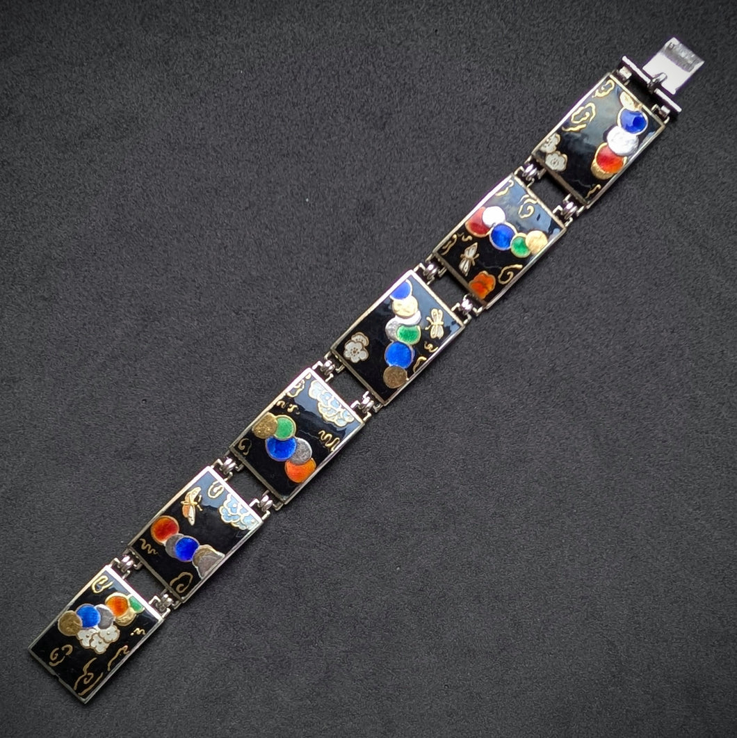 Jugendstil Art Deco Armband 935 Silber Japonismus Emaille alt antik c. 1910 S