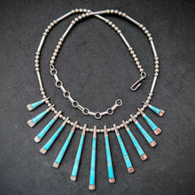 Load image into Gallery viewer, Navajo Collier Sterling Silber 925 Türkis Inlay massive Silberschmiedearbeit S
