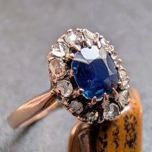 Lade das Bild in den Galerie-Viewer, Entourage Ring 14k 585 Gold blauer Saphir Diamant alt antik c. 1900 RG 55 S
