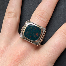 Lade das Bild in den Galerie-Viewer, Jugendstil Ring Silber 585 Gold Heliotrop Handarbeit XL antik c. 1920 RG 63 S
