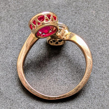 Lade das Bild in den Galerie-Viewer, Art Deco Ring Toi et Moi 585 Gold Diamant Rubin alt antik c. 1920 RG 52 S
