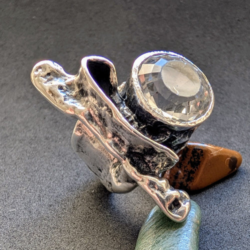 Vintage Ring Monika & Burkhard Oly 835 Silber Bergkristall Modernismus RG 58 S