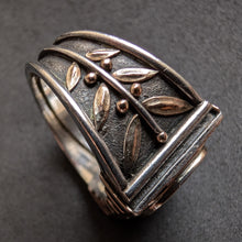 Lade das Bild in den Galerie-Viewer, Jugendstil Ring Silber 585 Gold Heliotrop Handarbeit XL antik c. 1920 RG 63 S
