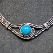 Load image into Gallery viewer, Gustav Hauber Designer Collier 835 Silber Türkis Midcentury alt c. 1960s S

