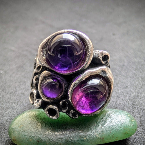 Vintage Ring Silber Modernismus Brutalismus Amethyst Handarbeit RG 54 S