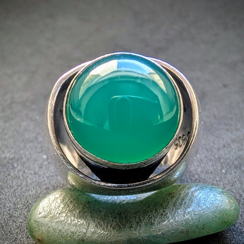 Vintage Designer Ring 835 Silber Georg Kramer Chrysopras Midcentury alt RG 53 S