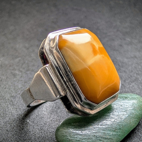 Art Deco Ring 835 Silber Butterscotch Bernstein alt c. 1920 RG 58 S