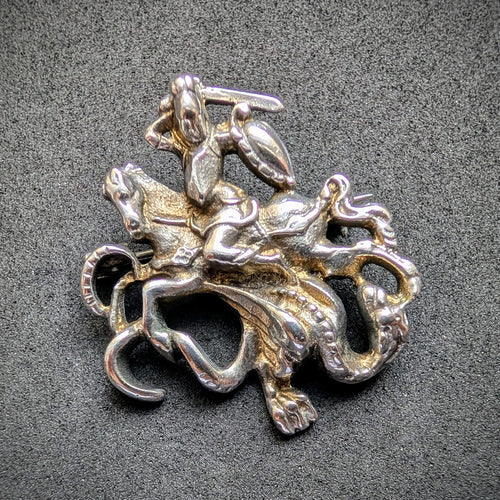 Tracht Brosche 800 Silber Heiliger Georg der Drachentöter Pferd alt S
