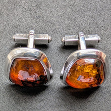 Load image into Gallery viewer, Vintage Designer Manschettenknöpfe Bernstein 835 Silber Silberschmiedearbeit S
