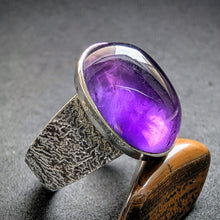 Lade das Bild in den Galerie-Viewer, Vintage Ring 835 Silber Amethyst Silberschmiedearbeit alt RG 59 S

