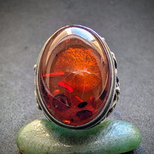 Lade das Bild in den Galerie-Viewer, Vintage Designer Ring Sterling Silber 925 Bernstein alt RG 61/62 S
