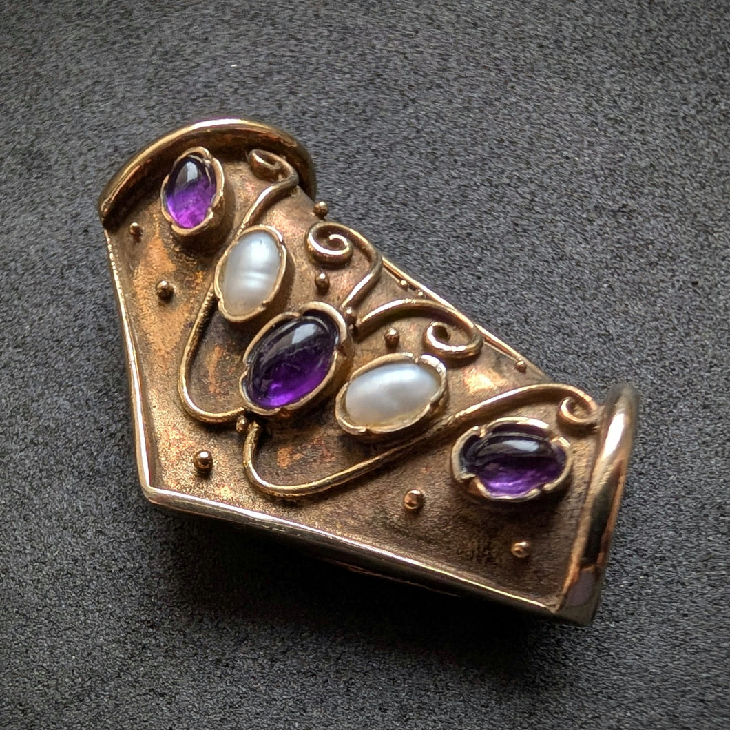 Vintage Anhänger Gleiter 925 Silber vergoldet Amethyst Perle Granulation S