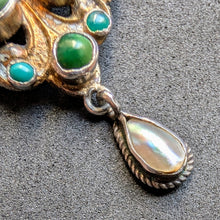 Lade das Bild in den Galerie-Viewer, Neorenaissance Collier Türkis Perlmutt 750 Silber Österreich alt antik c. 1890 S
