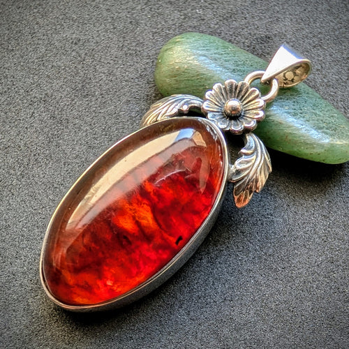 Anhänger N. E. From Danmark Sterling Silber Bernstein florales Design S