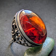 Lade das Bild in den Galerie-Viewer, Vintage Designer Ring Sterling Silber 925 Bernstein alt RG 61/62 S
