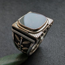 Lade das Bild in den Galerie-Viewer, Jugendstil Ring Silber 585 Gold Heliotrop Handarbeit XL antik c. 1920 RG 63 S
