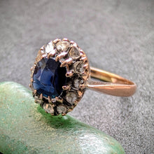 Lade das Bild in den Galerie-Viewer, Entourage Ring 14k 585 Gold blauer Saphir Diamant alt antik c. 1900 RG 55 S
