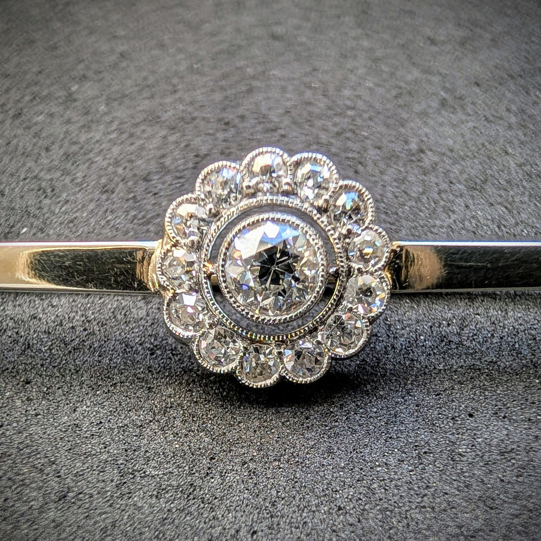 Art Deco Target Brosche 14k 585 Gold Diamanten 0,51 Ct alt antik c. 1920 S