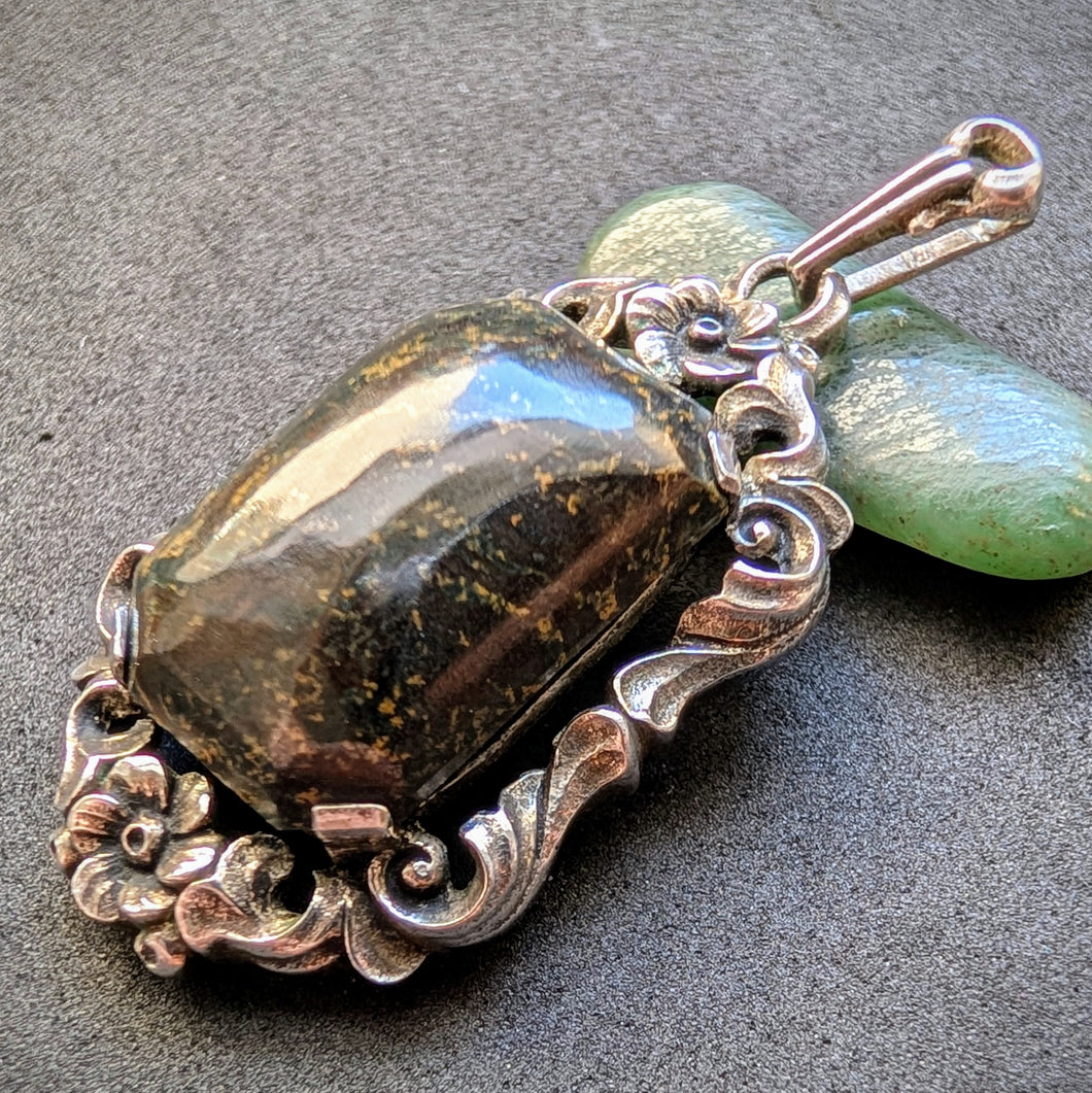 Jugendstil Anhänger 835 Silber Speckstein alt antik c. 1920 S