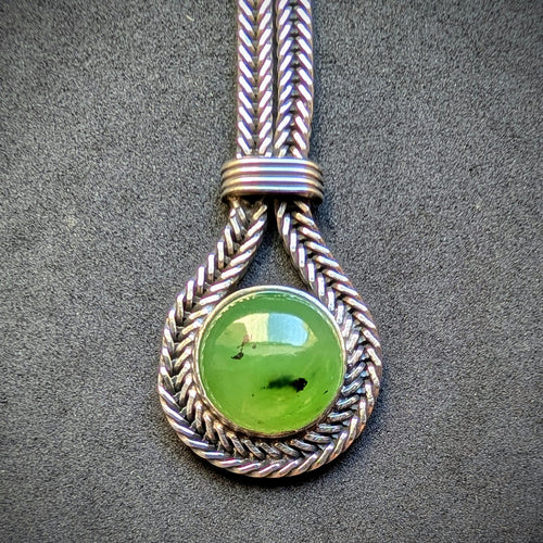 Gustav Hauber Collier 835 Silber Jade Jadeit Midcentury alt c. 1960s S