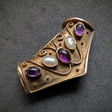 Lade das Bild in den Galerie-Viewer, Vintage Anhänger Gleiter 925 Silber vergoldet Amethyst Perle Granulation S
