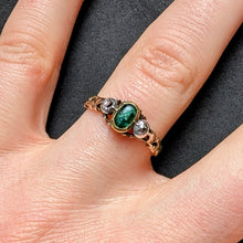 Lade das Bild in den Galerie-Viewer, Ring 14k 585 Gold Silber Smaragd Diamant Neorenaissance antik c. 1890 RG 56/57 S
