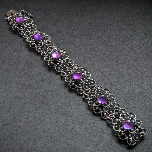 Vintage Armband 835 Silber Amethyst lila Modernismus S