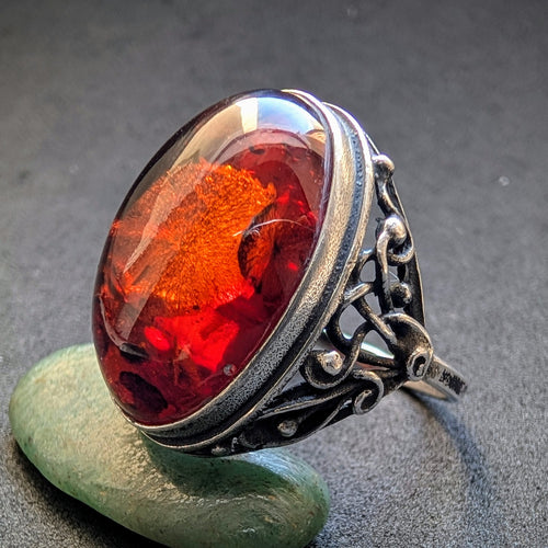 Vintage Designer Ring Sterling Silber 925 Bernstein alt RG 61/62 S