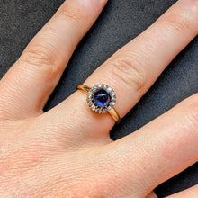 Load image into Gallery viewer, Target Ring 18k 750 Gold blauer Saphir Cabochon Diamant alt c. 1900 RG 55 S
