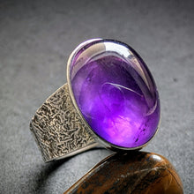 Lade das Bild in den Galerie-Viewer, Vintage Ring 835 Silber Amethyst Silberschmiedearbeit alt RG 59 S
