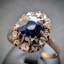Lade das Bild in den Galerie-Viewer, Entourage Ring 14k 585 Gold blauer Saphir Diamant alt antik c. 1900 RG 55 S
