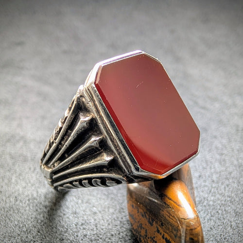 Jugendstil Art Deco Ring 835 Silber Karneol Handarbeit alt c. 1920 RG 61 S