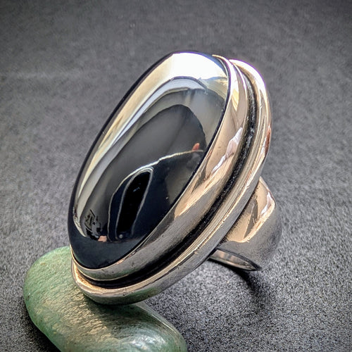 Vintage Ring Georg Jensen 46E Harald Nielsen Hämatit Sterling Silber 925 RG 52 S