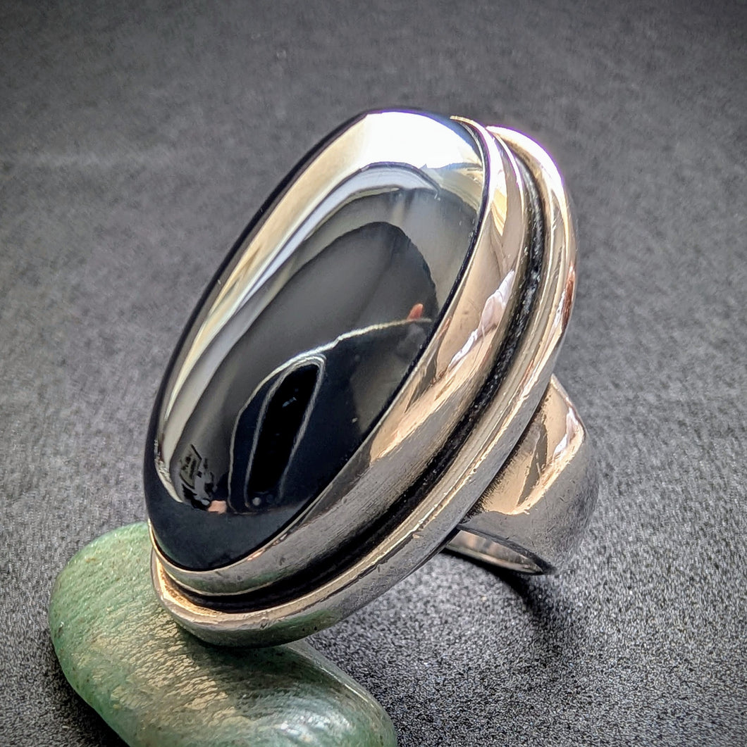 Vintage Ring Georg Jensen 46E Harald Nielsen Hämatit Sterling Silber 925 RG 52 S