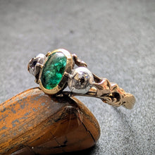 Lade das Bild in den Galerie-Viewer, Ring 14k 585 Gold Silber Smaragd Diamant Neorenaissance antik c. 1890 RG 56/57 S
