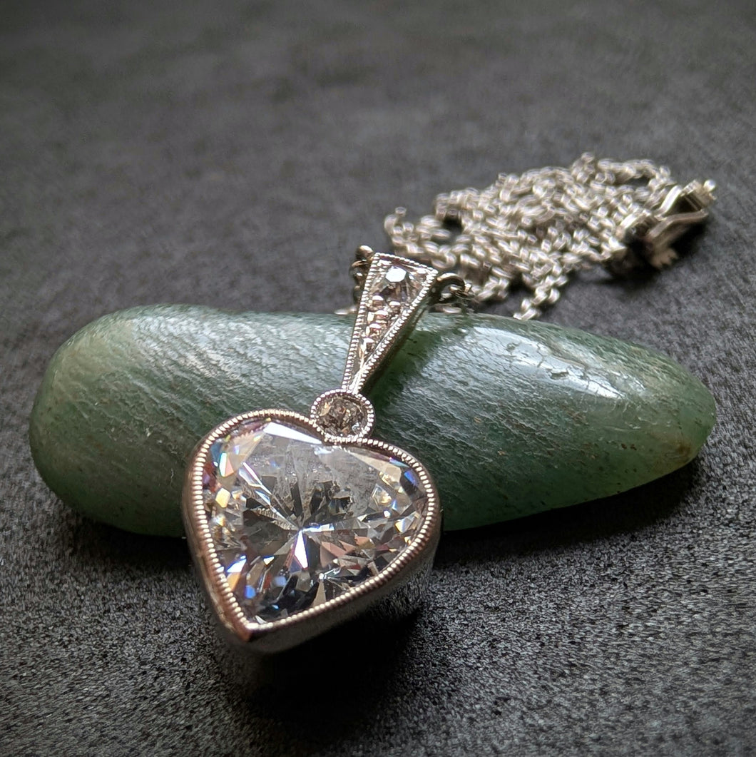 Art Deco Herz Collier 18k 750 Gold Platin Diamant Kette alt c. 1920 S