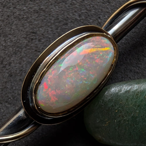 Vintage Designer Stab Brosche Silber 14k 585 Gold Opal Silberschmiedearbeit S