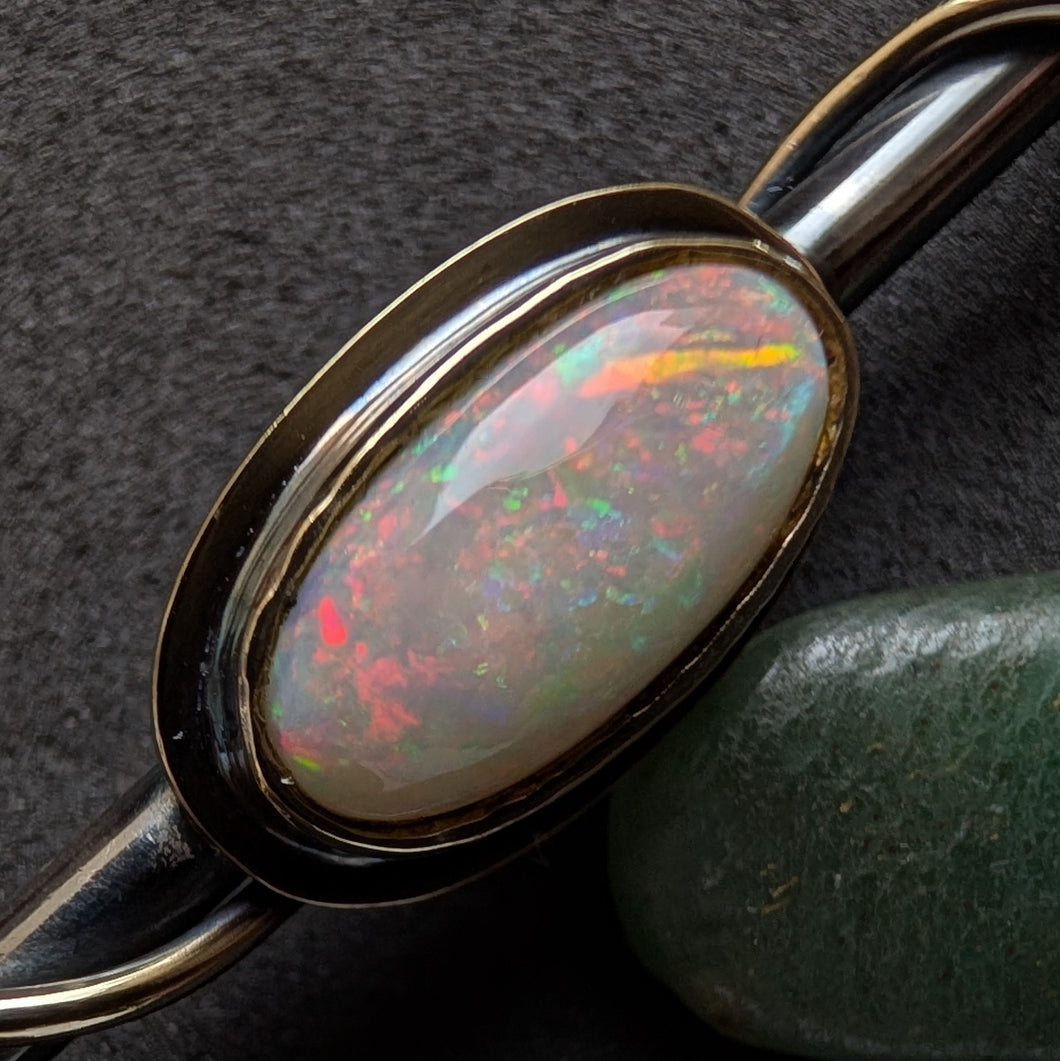 Vintage Designer Stab Brosche Silber 14k 585 Gold Opal Silberschmiedearbeit S