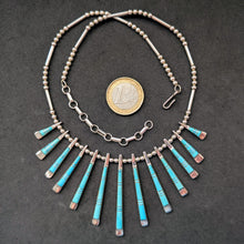 Load image into Gallery viewer, Navajo necklace sterling silver 925 turquoise inlay solid silversmith work S

